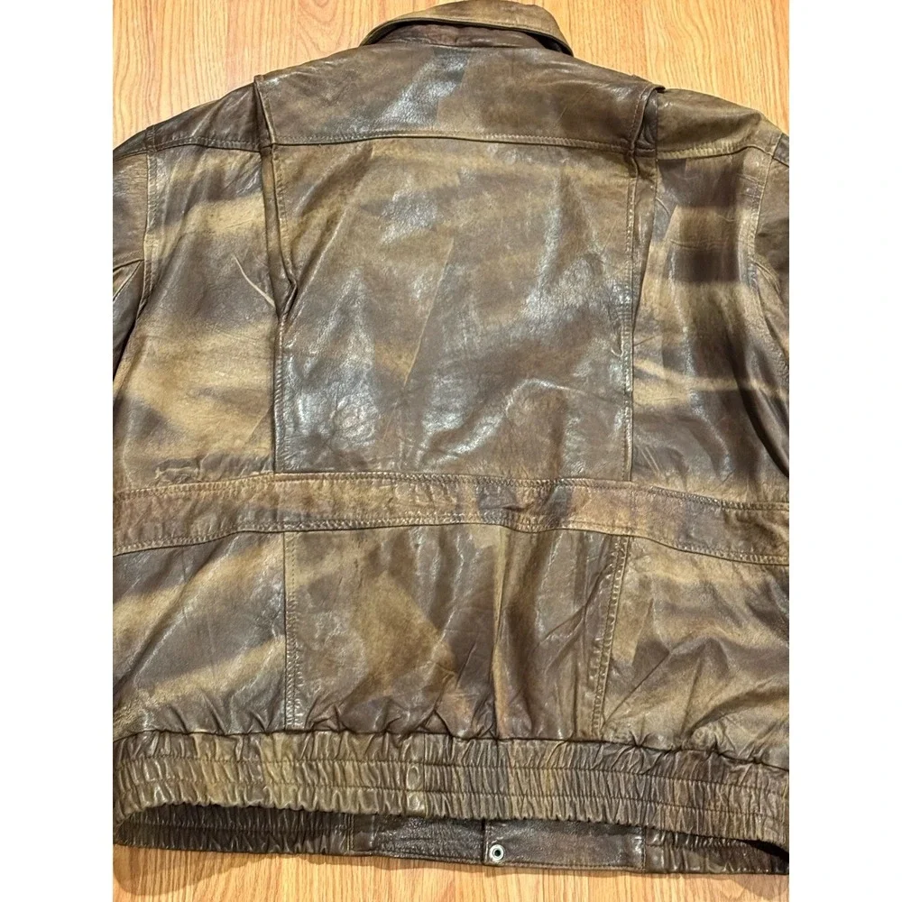 Vintage A2 Lamb Leather Bomber Jacket L Geometric Fade Indiana Jones Rare